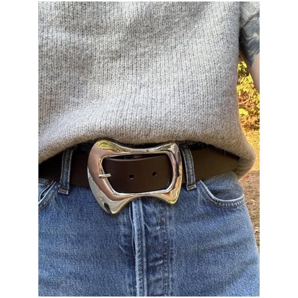 ANTHROPOLOGIE Statement Buckle Belt in Brown Size Small NWOT main image 5